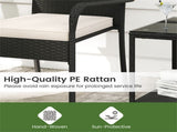 3-Piece Patio PE Wicker Bistro Set, Tempered Glass 2-Tier Side Table Outdoor Chair Set-White 98415143