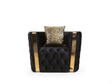 Button Tufted Chair Finished with Velvet Fabric and Gold Accent in Black B00961120