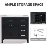 36" Bathroom Vanity without Sink, Cabinet Base Only, Bathroom Cabinet with Drawers, Solid Frame and WF296707AAB