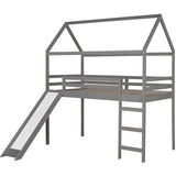 ZUN Twin Loft Bed with Slide, House Bed with Slide,Gray 99891079