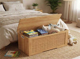 39 Gallon Wooden Toy Box Storage Chest with Soft Close Lid, Rattan Look Kids Storage Bench for 02211941