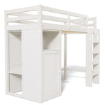 ZUN Twin Loft Bed with Wardrobe, Storage Shelves and Ladder, White 54751819