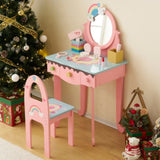 Kids Vanity Table and Chair Set with 7pcs Pretend Play Makeup Toys, Girls Vanity with Mirror & 78723628
