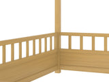 Twin Size Floor Wooden Bed with House Roof Frame, Fence Guardrails, W1858P310084