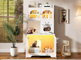 3-Tier Cat Litter Box Enclosure with Storage Cabinet, Hidden Cat Washroom Furniture with Fluted N704P490436K