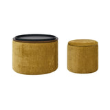 ZUN 2-Piece Set Round Chenille Storage Ottoman, Equipped with a Drum Shaped Small Stool, Storage Space, W487P179602