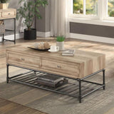 ZUN Oak and Sandy Black Coffee Table with Bottom Shelf B062P209062