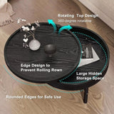 ZUN Modern Round Wood Rotating Tray Coffee Table with Storage & Metal Legs in Black 25593676