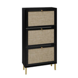 Rattan 3 Door Shoe Rack, Freestanding Modern Shoe Storage Cabinet, for Entryway W688P211263