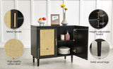 ZUN Side panel buffet cabinet with natural rattan door, rattan storage cabinet with adjustable shelves, W1320138012