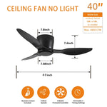 ZUN 40" Flush Mount Ceiling Fan without light, 3 Reversible Blades, with 6 Speeds Reversible DC W2352P194033