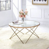 1pc Coffee Table Champagne Finish Frame Round Frosted Glass Top Mid-Century Modern Design Living B2741P332646