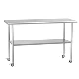 Stainless Steel 24 x 60 Inches Metal Prep with wheels Adjustable Undershelf, Stainless W1192P340898