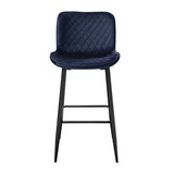 Set of 2 Pub Height Chairs Dark Blue Velvet Upholstery Modern Casual Dining Furniture Metal Legs, B011P234283