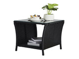 Outdoor Patio Wicker Side Table, Square End Table Bistro Coffee Table with Glass Top Storage Shelf 78280001