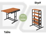 Extendable Dining Table Convertible 2 in 1 Shelf to Table with Metal Frame Industrial and Rustic W3128P281270