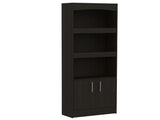 Bookcase, Three Shelves, Double Door Cabinet, Metal Hardware, Black B097132973