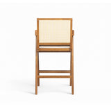 27" Height, Cream Woven Cane Plastic Backrest Bar Stool - Foam-Padded Fabric Seat & Durable N780P237930N