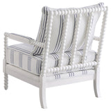 White and Navy Upholstered Stripe Accent Chair B062P145435