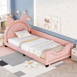 Twin Size Upholstered Daybed with Carton Ears Shaped Headboard, Pink 88689846
