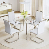 ZUN Modern minimalist style circular transparent tempered glass table, tempered glass tabletop, silver W1151138074