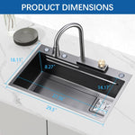 ZUN Kitchen Sink Flying rain Waterfall Kitchen Sink Set 30"x 18" 304 Stainless Steel Sink with Pull Down W1225102390