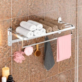 ZUN Bathroom Rack Wall Mounted with Bar and 5 Hooks,SUS304 Stainless Steel 24" Foldable 60456702