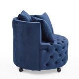 Velvet Upholstered Swivel Chair for Living Room, with Button Tufted Design and Movable Wheels, W487124835
