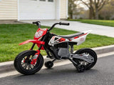 Red 12V Kids Electric Motorcycle Twist Handle Throttle, Safety Training Wheels, Rear Suspension 99710101
