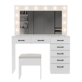 Vanity Desk Set with Large Lighted Mirror and Powre Outlet, Glass Top Makeup with 7 Drawers, 12265126