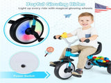 Toddler Tricycle with Rainbow LED Wheels, Foldable 3-in-1 Balance Bike with Carbon Steel Frame, 53048540