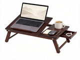 Adjustable Bamboo Laptop Bed Tray with Storage Drawer, 4 Tilt Angles 9"-11.5" Height Foldable Lap 32512780
