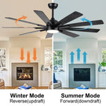 ZUN Mordern Farmhouse 62 In Black Ceiling Fan with Smart App and Remote Control W1367141498