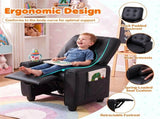 Black Kids Recliner Sofa with Retractable Footrest, Waterproof PU Leather Toddler Chair with Cup 72427419