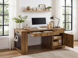 55" Modern Fluted Office Desk with Storage Cabinet & Drawers, Computer Writing Desk with Power W2917P494379