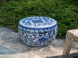 Ceramic Garden Stool, Blue and White Small Side Tabel, D11" x 16" W2078131635