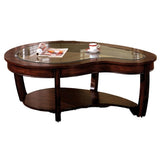 ZUN Dark Cherry 1pc COFFEE TABLE Open Bottom Shelf Unique Design Glass Insert Top Living Room Furniture B011P246323