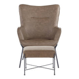 Izzy Industrial Lounge Chair and Ottoman Set in Black Metal and Espresso Faux Leather by LumiSource B202P223579