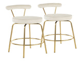 Counter Stool in Gold Metal and Cream Velvet - Set of 2 B202P222098