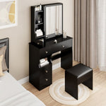 ZUN Small Space Left Drawer Desktop Vanity Table + Cushioned Stool, Extra Large Right sliding mirror, 33856861