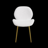 Modern minimalist white teddy velvet Dining Chairs Set of 2 with sturdy gold metal legs and W1727P251124