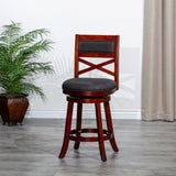 30" Bar Height X-Back Swivel Stool, Stool, Cherry Finish, Charcoal Fabric Seat B04660711