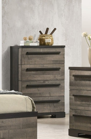 ZUN 1pc Contemporary 4-Drawer Chest Brown Gray Finish Wooden Bedroom Furniture B011P210426