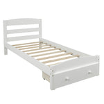 ZUN Platform Twin Bed Frame with Storage Drawer and Wood Slat Support No Box Spring Needed, White 60249448