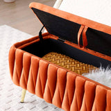 Oval Storage Bench with Gold Legs,Velvet Fabric ,Woven,Upholstered Ottoman Storage Benches for W1117P184676