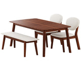 1 Table 2 Chairs 1 Bench Dining Set, Rubber Wood Frame with Beige Upholstered Seats, Deep Walnut 24362800