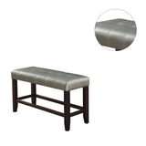 Counter Height 1pc Bench Dining Room Silver Faux Leather Cushion Tufted Wooden Base Comfort B011130021