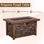 ZUN Best Choice Product 50,000 BTU Rectangle Fire Pit Table, Faux Woodgrain Top And Faux Stone Texture W2029120115