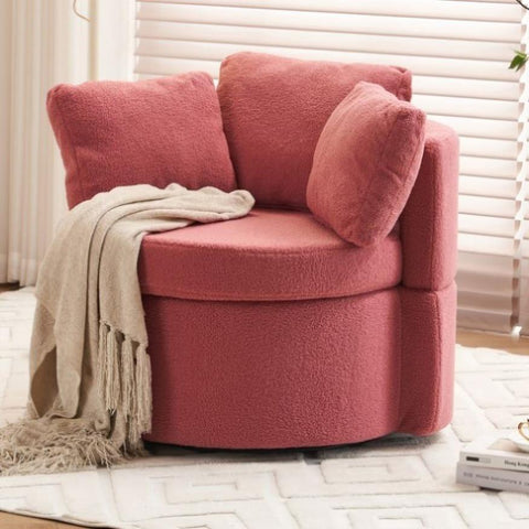 ZUN 029-Teddy Fabric Swivel And Storage Chair With Back Cushion For Living Room,Dark Pink W527P166250