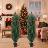 2PCS Set 4FT Artificial Plant Faux Pine Cypress Natural Plastic Faux Plant Christmas Indoor Outdoor 10305113